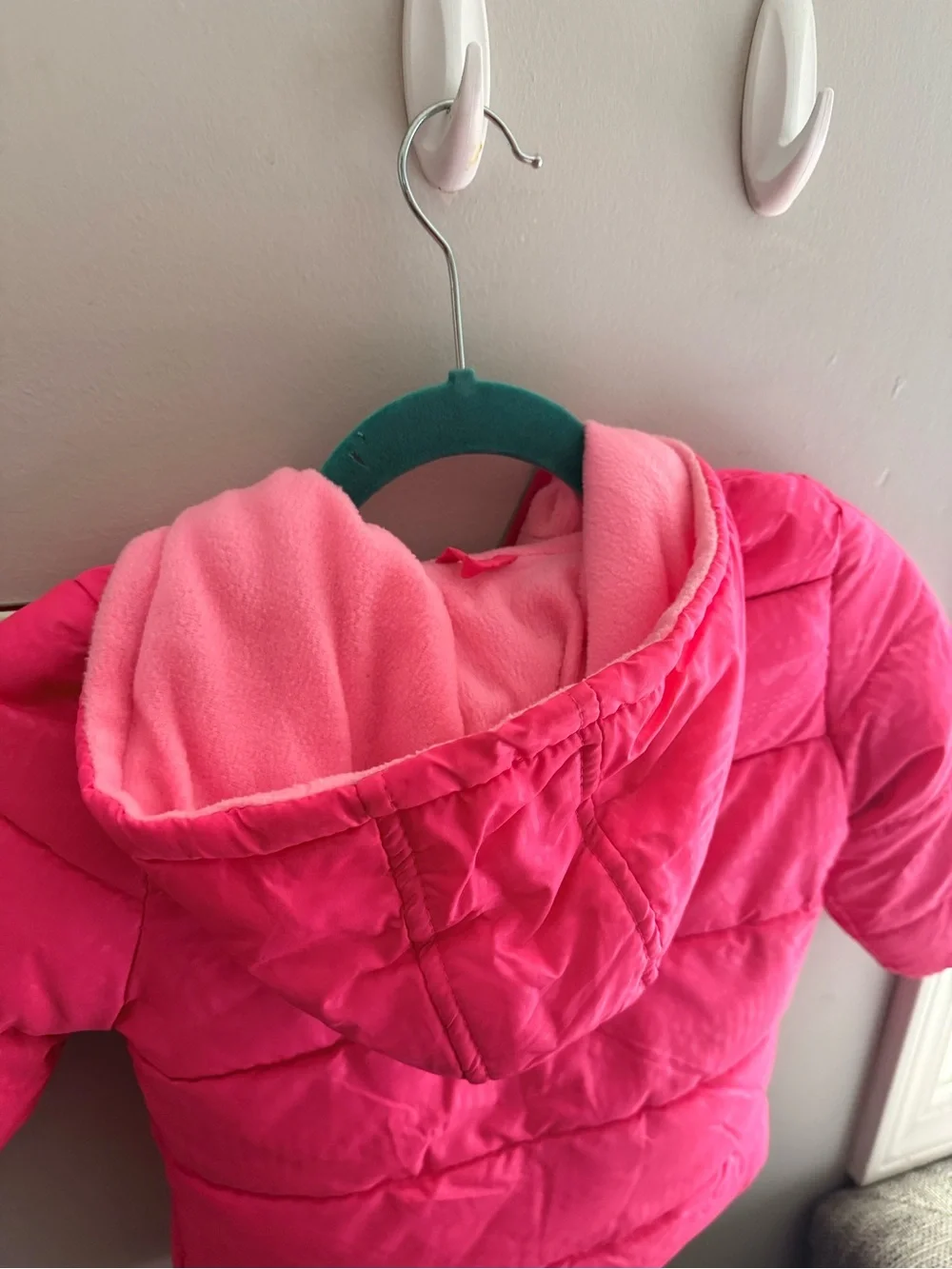 Bright Pink Quilted Girls' Puffer Jacket with Hood